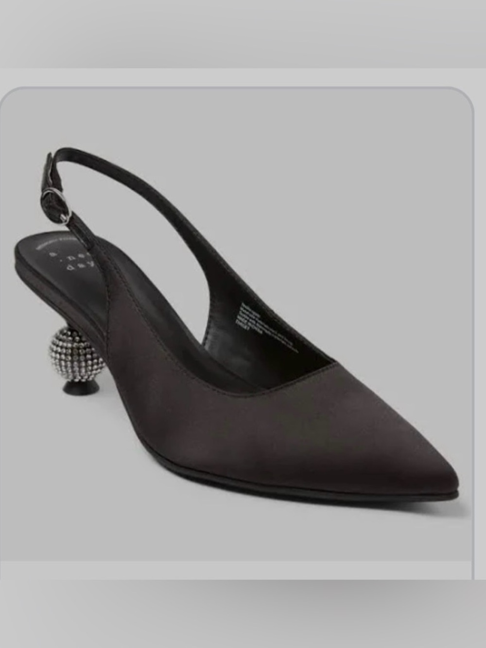 a new day Black Satin Slingback Pointed-Toe Pump with Embellished Ball Heel